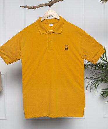 Polo Collar T-Shirt for Men – Gemini Zodiac Sign (Mustard)