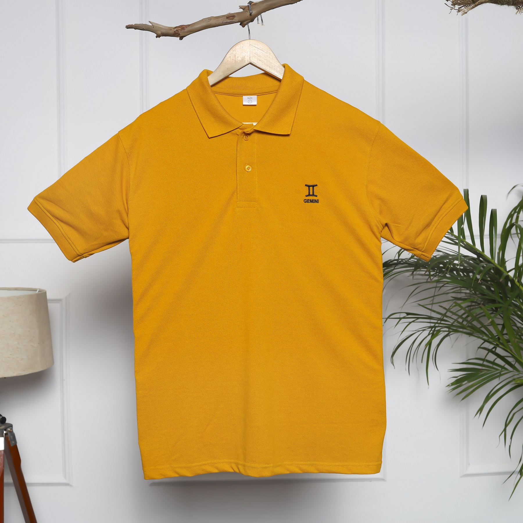 Polo Collar T-Shirt for Men – Gemini Zodiac Sign (Mustard)