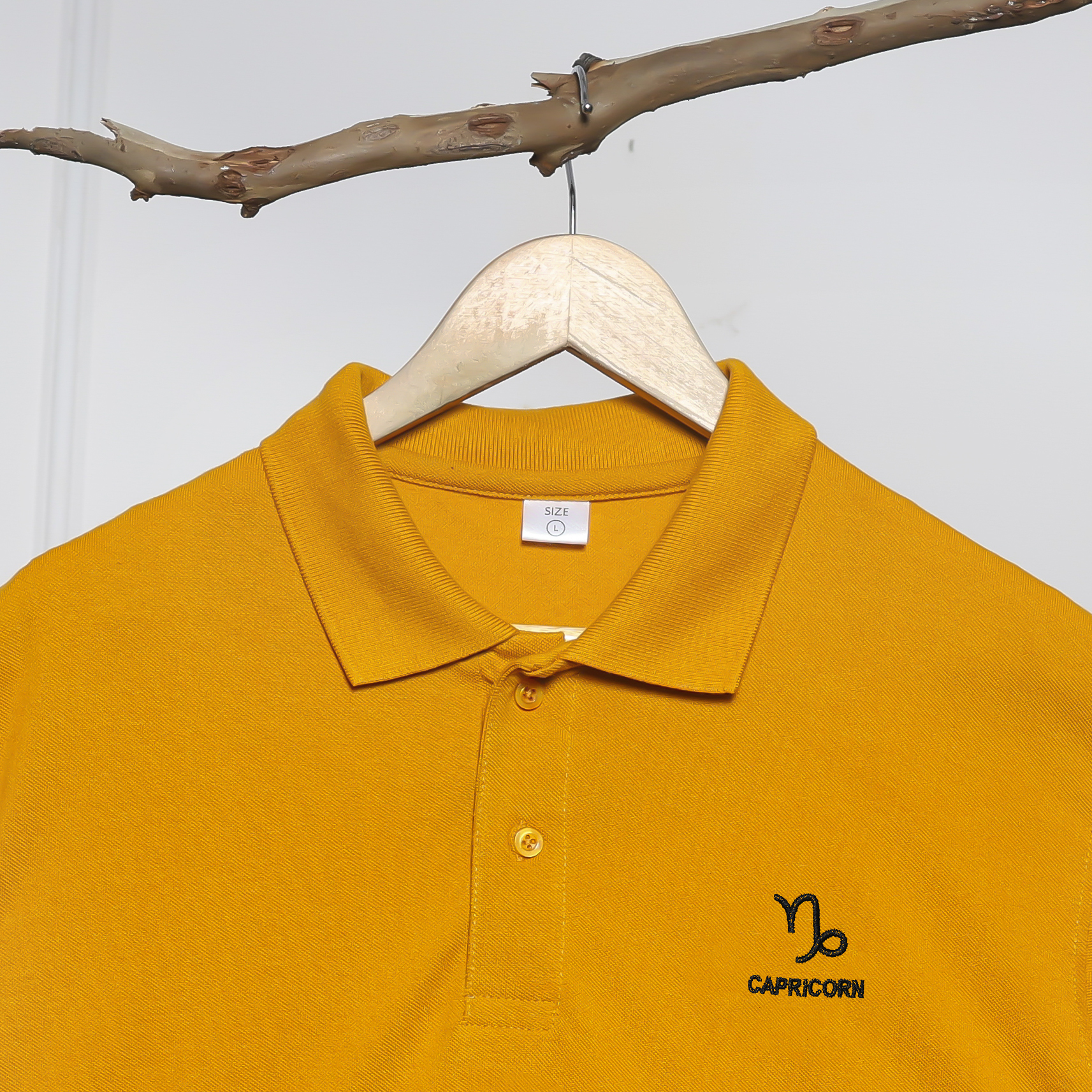 Polo Collar T-Shirt for Men – Capricorn Zodiac Mustard Edition - Image 3