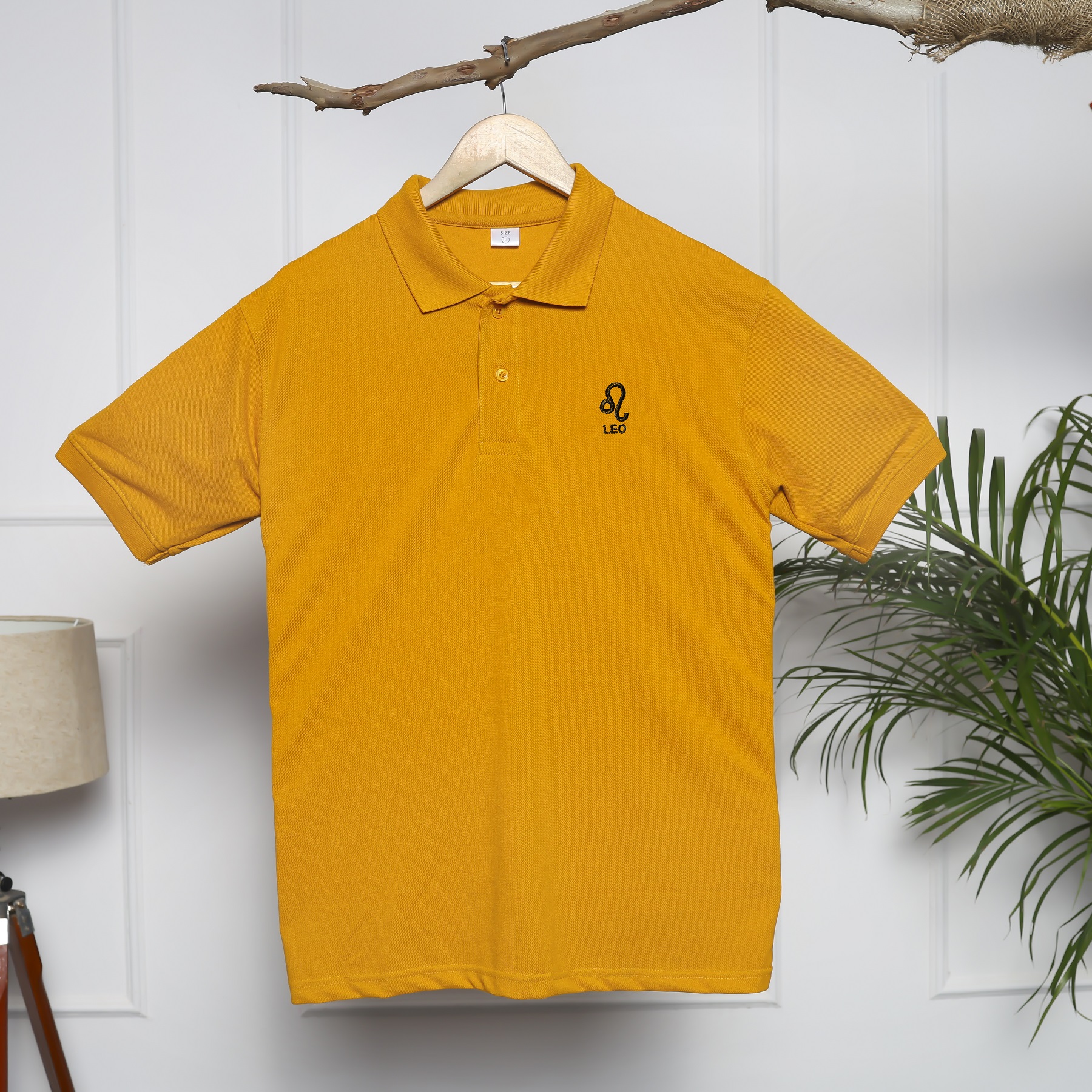 Polo Collar T-Shirt for Men – Leo Zodiac Mustard Edition