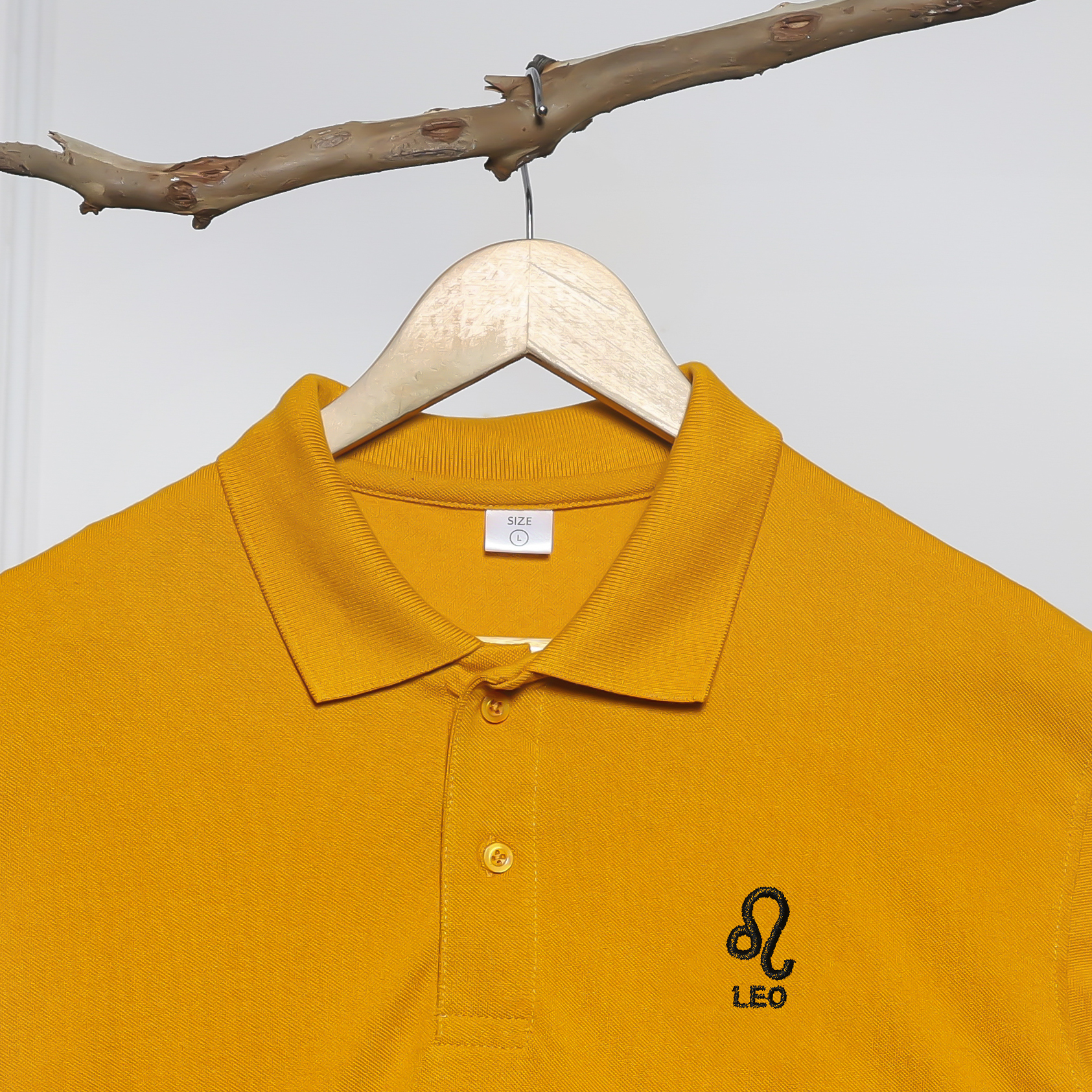 Polo Collar T-Shirt for Men – Leo Zodiac Mustard Edition - Image 4