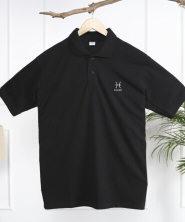 Polo Collar T-Shirt for Men – Pisces Zodiac Black Design
