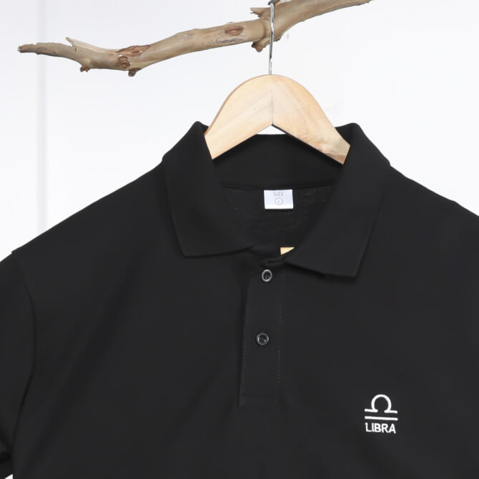 Leo Zodiac Polo Collar T-Shirt – Black - Image 3