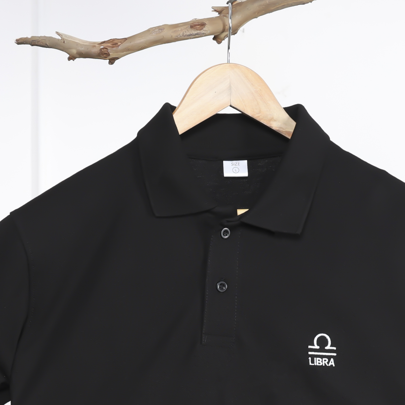 Leo Zodiac Polo Collar T-Shirt – Black - Image 3