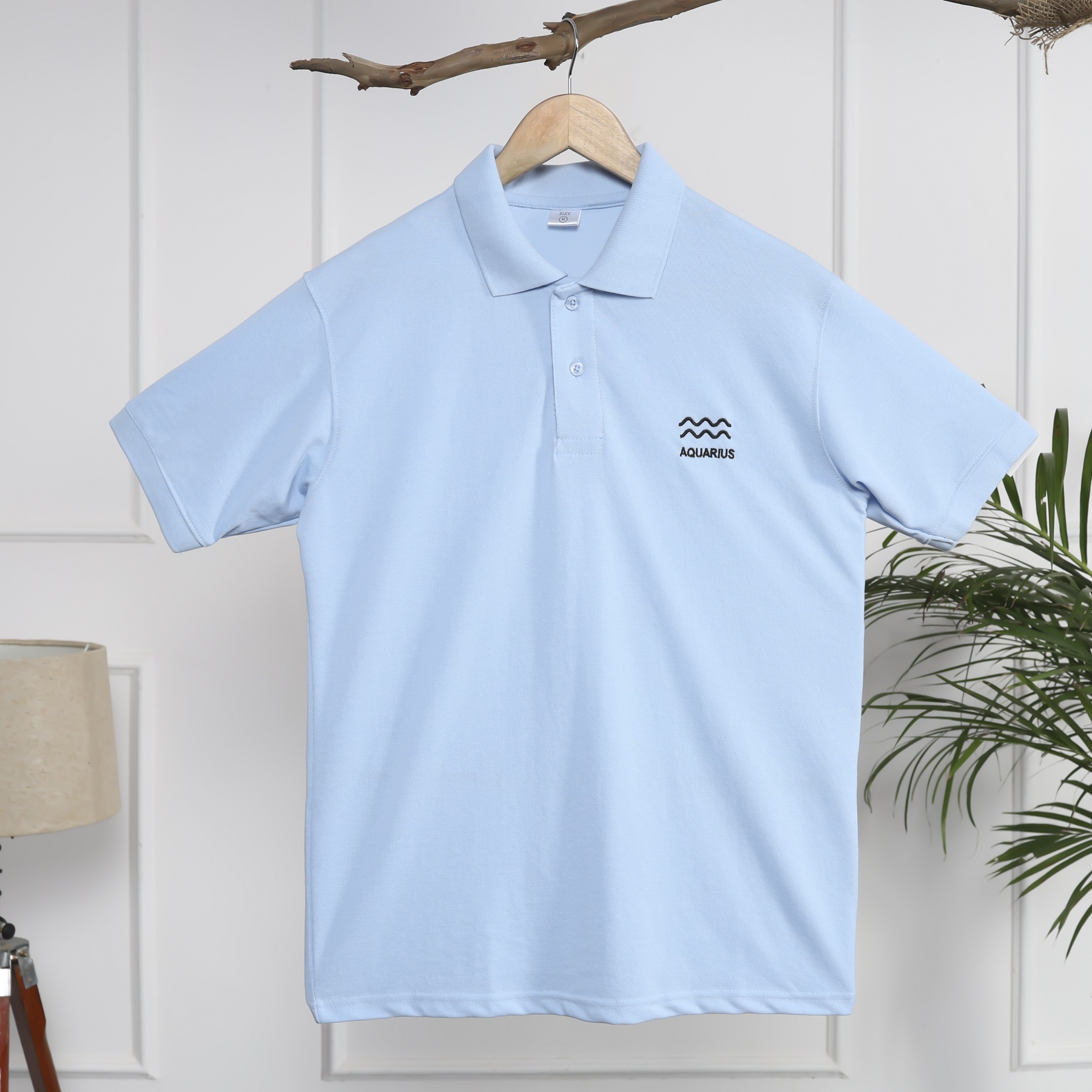 Polo Collar T-Shirt for Men – Aquarius Zodiac Edition (Sky Blue)