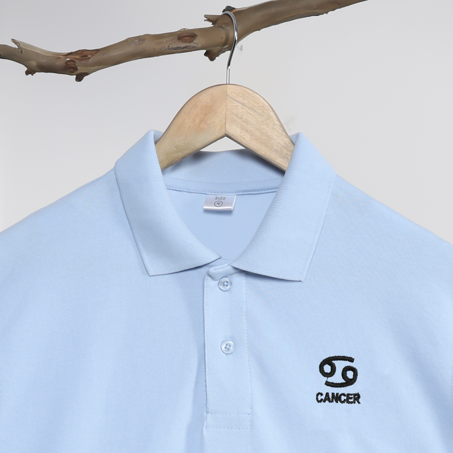 Sky Blue Polo Collar T-Shirt for Men – Cancer Zodiac Edition - Image 3