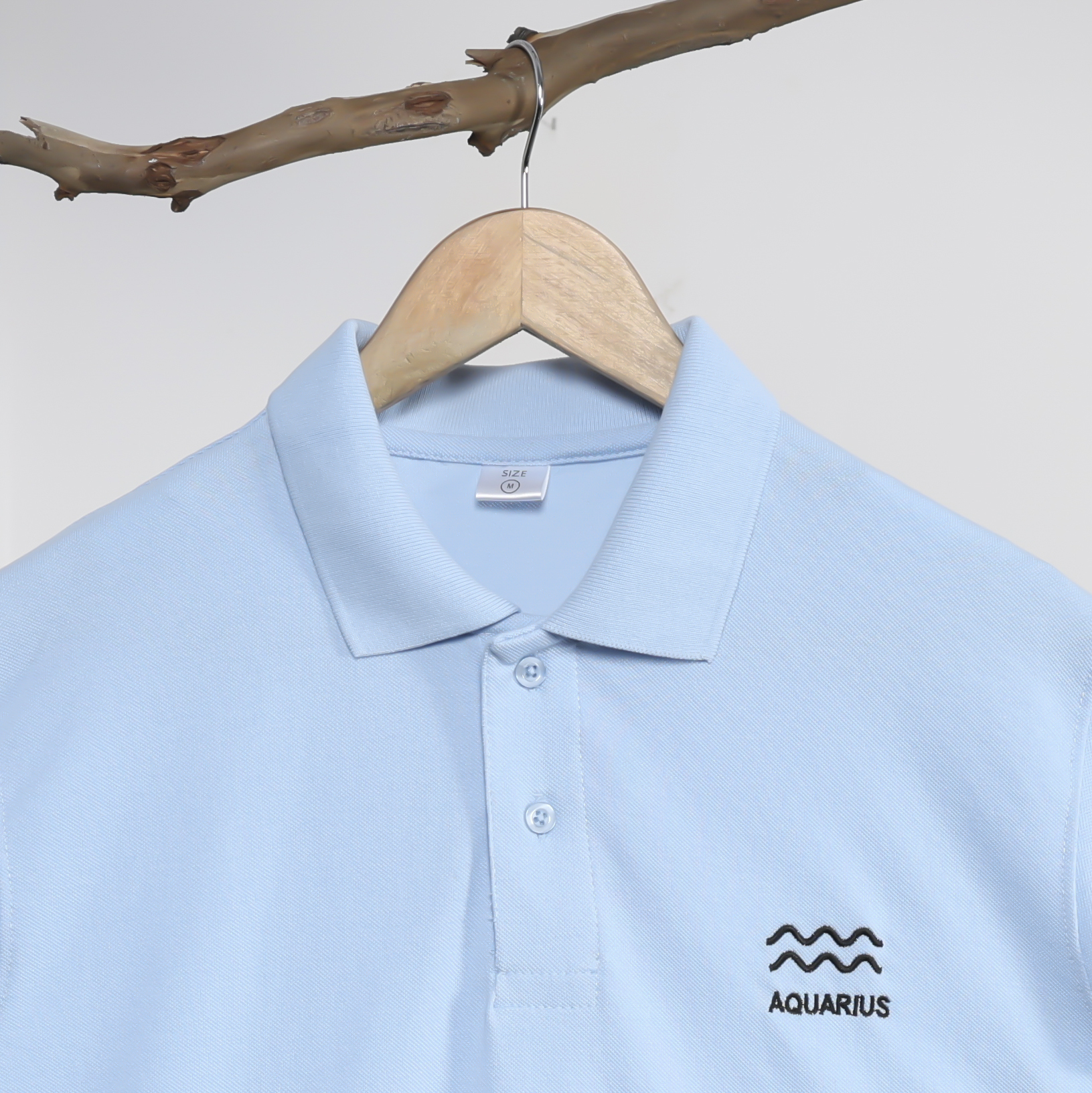 Polo Collar T-Shirt for Men – Aquarius Zodiac Edition (Sky Blue) - Image 3